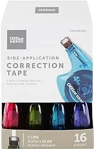 Office Depot Brand Side-Application Correction Tape, 1 Line x 392 inch, Pack of 16 Cartridges