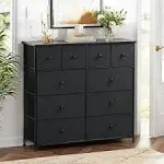 GUNAITO Dressers with 10 Drawers Dressers for Bedroom Fabric Black Dressers Chest of Drawer with Wood Top Sturdy Steel Frame Storage Organizer Unit