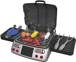 Madzee Pretend Play BBQ Grill for Kids with Lights, Sizzling Sounds and Smoke - 19 Piece Playset