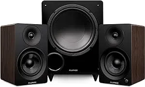 Fluance Ai41 Powered 5" Stereo Bookshelf Speakers (Lucky Bamboo), DB10 10" Low Frequency Ported Front Firing Powered Subwoofer (Black Ash), 15 Feet RCA Ultimate Performance Collection Subwoofer Cable