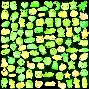 Outee Mochi Animals Stress Toys, 100 Pcs Mini Stress Relief Toys Mochi Animals Toys Lovely Mochi Cat Glow in The Dark Random Relief Stress Toys Easter Gifts for Kids Adults