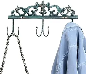 Rustic Turquoise Metal Coat Hooks, Wall Mounted Entryway Key Holder Organizer