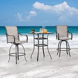 Festival Depot 3 Pcs Patio Bistro Set 360° Swivel Chairs with Bar Height Table with Tempered Glass Top Outdoor Furniture for Deck (Blue)