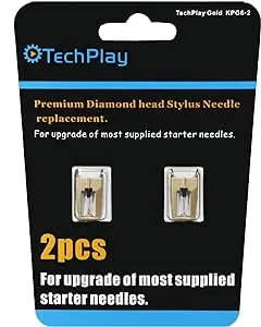 TechPlay Gold, pack of 2, Dimond tipped needle for Turntables. For up-grade  