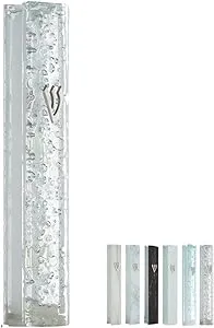 Modern Glass Mezuzah Case For Door With Non-Kosher Scroll Shatterd Glass Design Waterproof Mezuza Cover Home Blessing and Protection