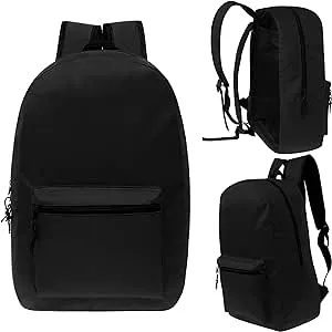 24-Pack 15" School Backpacks for Kids - Black Backpacks in Bulk for Elementary, Middle, and High School Students