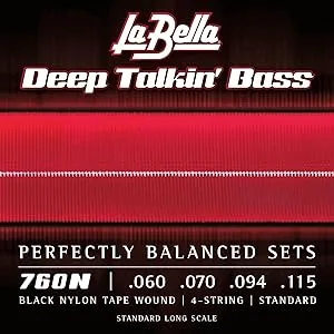 La Bella 760N Deep Talkin' Bass Black Nylon Tape Wound- Standard Long Scale Bass Guitar Strings