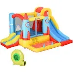 Outsunny 4-in-1 Kids Inflatable Bounce House Jumping Castle with 2 Slides, Climbing Wall, Trampoline, & Water Pool Area