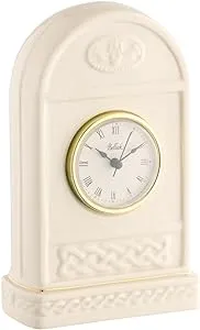 Belleek Claddagh Mantle Clock, 2.3”L x 4.8”W x 7.5”H - Handcrafted Fine Parian China Gift and Decoration