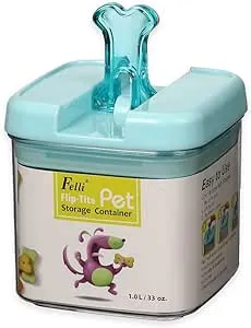 Large 9"H Flip-Tite Bone Square Pet Food Storage Canister in Clear/Blue