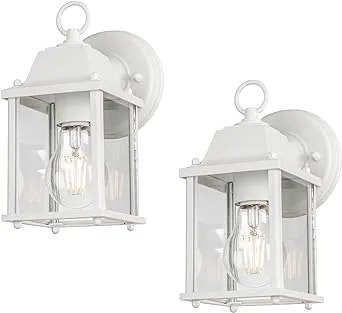 LIT-PaTH Outdoor Wall Lantern, Wall Sconce as Porch Lighting Fixture, E26 Base 60W Max., Aluminum Housing Plus Glass, Water-Proof and Outdoor Rated, ETL Qualified, 2-Pack, White