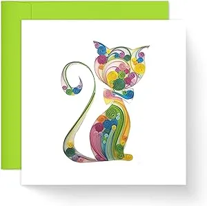 Cute Cat Card, Animal Kitty Kitten Card for Mother's Day, Father's Day, Happy Birthday, Pet Memorial Sympathy, 3D Quilling Quilled Card for Him, Her, Friend, Mom, Dad (Colorful Cat)