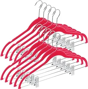 Home-it 10 Pack Clothes Hangers with clips Pink Velvet Hangers use for skirt hangers Clothes Hanger pants hangers Ultra Thin No Slip