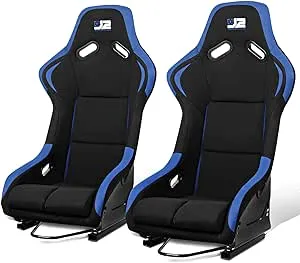 ‎J2 Engineering J2-RS-001-BL Pair of Universal Fixed Position Bucket Racing Seat w/Side Mount Brackets & Sliders for 4 or 5 point Harness, Black/Blue