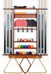 XCSOURCE Pool Cue Rack, 2-in-1 Pool Stick & Ping Pong Paddle Holder, 100% Solid Pine Wood Wall Mount Holds Billiards and Table Tennis Accessories for Man Cave, Billiard Room, Game Room, Bar Room