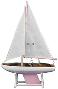 Handcrafted Nautical Decor Wooden Decorative Sailboat Model 12&#034; - Pink Model... 