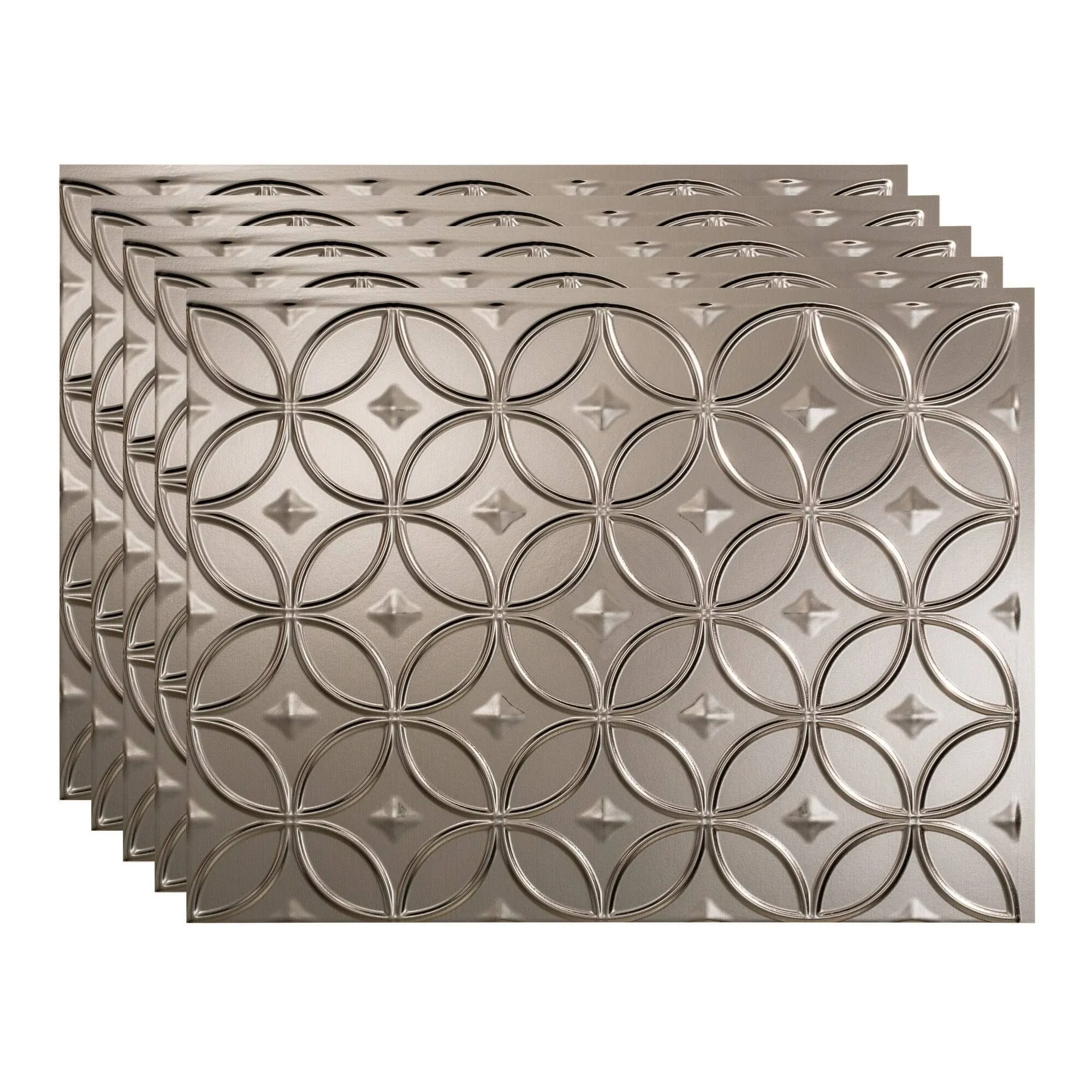 Fasade 18in x 24in Rings Brushed Nickel Backsplash Panel (5 Pack)