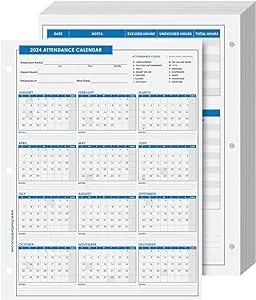 2025 Attendance Calendar Card Stock Paper – Great Employee Work Tracker | Printed on Durable and Thick 80lb (216gsm) Cardstock | 8 ½ X 11 | 25 Sheets per Pack