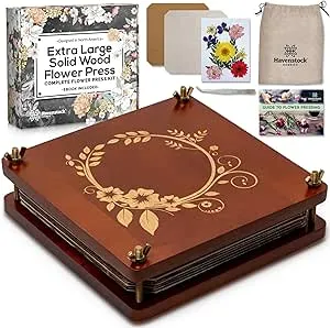 Premium Extra Large Wooden Flower Press Kit for Adults - Solid Maple Wood Flower Pressing Kit for Adults with Storage Bag - Plant Preservation Kit - 10 Layers - DIY Arts and Craft Kit