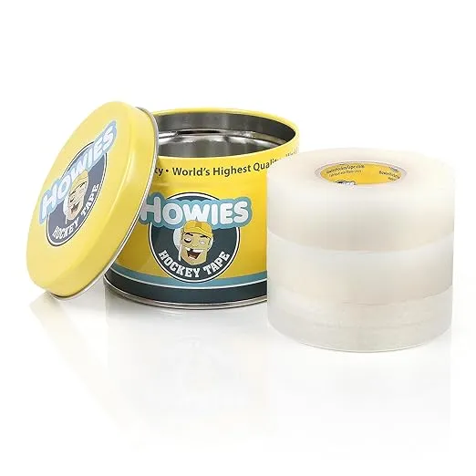 Howies 3 Pack Hockey Stick Premium Cloth Tape or Shin Tape 3-Pack You Choose Colors - Cloth (1 Inch by 25 Yards Long) Clear/Poly (1" x 30yds) with Free Tape TIN ((3) Clear)