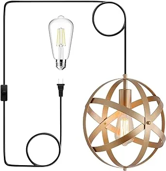 Q&S Farmhouse Black Globe Cage Industrial Rustic Metal Pendant Hanging Light Fixtures for Kitchen Island Dining Room Table Foyer Entryway Hallway E26 1 Light