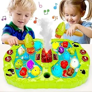 Yerloa Dinosaur Toys for Kids 3-5, Toddler Toys Ages 2-4 Dino Volcano Whack A Mole Game with 2 Hammers, Musical Spray Light Up Learning Outdoor Preschool Birthday Gift for 2 3 4 5 6 Year Old Boy Girl