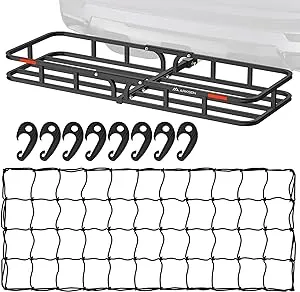 ARKSEN 53 x 19 Inch Cargo Rack Carrier with Nylon Net 500 Lbs Heavy Duty Capacity 2/1.25 Inch Receiver Luggage Basket Hitch for SUV Pickup Camping Traveling