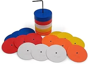 Uber Soccer Mini Flat Spot Markers (Orange, White, Yellow, Red, Blue) - 50 Pack