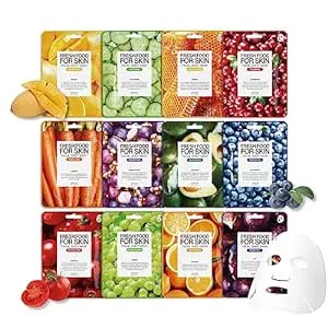 FARMSKIN Organic Facial Sheet Mask - Essence Moisturizing Collection | For Brightening and Soothing | Korean Hydrating Face Mask Skin Care & Beauty, Cruelty-Free, (12 pcs)