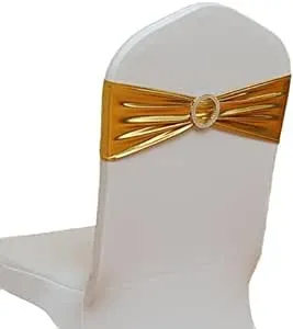 Chair Sashes Chair Bow Chair Decoration Spandex Stretch Band with Buckle Slider for Wedding Party Events10PCS (Metallic Gold)