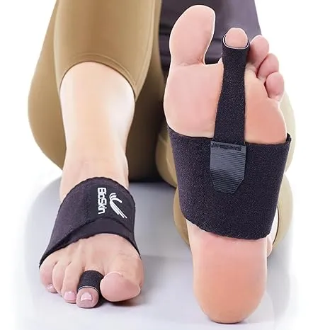 BioSkin Hammer Toe Corrector - Patented Straightener for Women & Men, Toe Corrector for Curled Toes, Crooked Toe, Dorsal Drift, Floating Toes, Foot Pain Relief, 1 Compression Foot Wrap & 2 Toe Straps