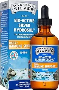 Sovereign Silver Bio-Active Silver Hydrosol for Immune Support - Colloidal Silver - 10 ppm, 4oz (118mL) - Dropper