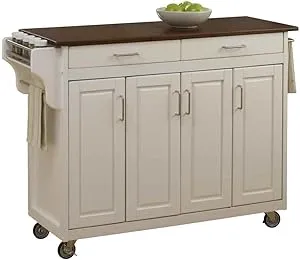 Create-a-Cart White Kitchen Cart with Cherry Wood Top