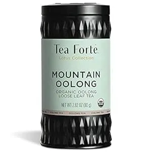 Tea Forte Mountain Oolong Organic Herbal Tea, Loose Tea Canister Makes 35-50 Cups, Lotus Organic Herbal Tea, 2.82 Ounces