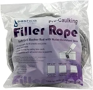 Sashco 30110 Pre-Caulking Filler Rope Backer Rod, 5/8-Inch x 20-Feet, Gray