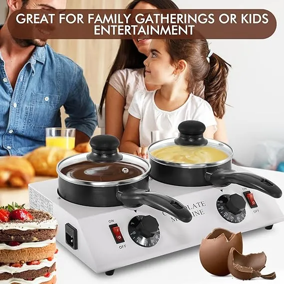 Electric Chocolate Melting Pot - Dual Ceramic Pots, 1L Capacity, Precise Temperature Control - Ideal for Home & Commercial Use