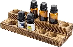 MyGift 8.5 Inch Rustic Burnt Solid Wood Essential Oil Holder Stand with 2 Tier Display, Vanity Tabletop Cosmetic Storage Organizer Rack, Holds 11 (20ml) Bottles