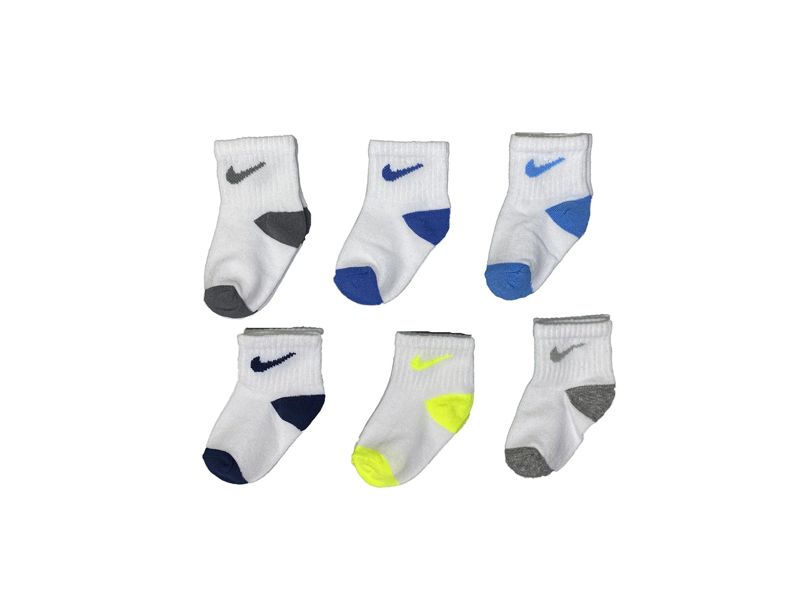 NEW NIKE Baby Lightweight Ankle Socks White Multi Color 6 Pack 2C-3C