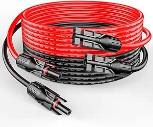 RICH SOLAR 10 Gauge 10AWG One Pair 15 Feet Red + 15 Feet Black Solar Panel Extension Cable Wire with Female and Male Connectors (15FT 10AWG)