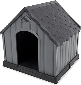 Ram Quality Products Innovative Outdoor Pet House Large Waterproof Dog Kennel Shelter for Small, Medium, and Large Dogs with Slanted Roof, Gray