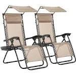 2 Pcs Zero Gravity Chair Lounge Patio Chairs with Canopy Cup Holder