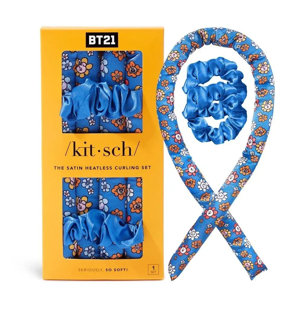 BT21 x Kitsch Satin Heatless Overnight Curling Set - Soft Hair Curlers and Rollers for No-Heat Curls