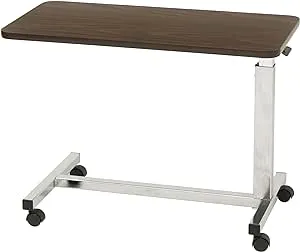 Drive Medical Low Height Overbed Table, Walnut