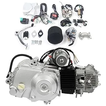 125cc 4 Stroke Electric Start Engine Motor Air-cooled Single-cylinder Semi Auto Engine with 3 Forward 1 Reverse for ATV Bike Go kart Quad Dirt bike, Silver