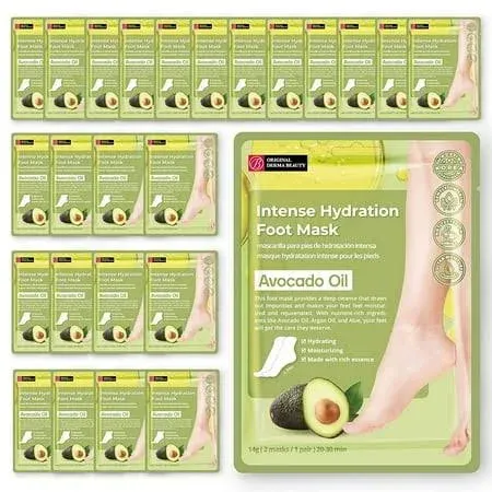 Original Derma Beauty Foot Mask 24 Pairs Intense Hydration Avocado Oil Moisturizing Foot Mask Set Body Exfoliator Callus Remover Foot Masks Foot Bath Pedicure Supplies for Beauty & Personal Care