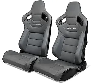 IKON MOTORSPORTS, Universal Racing Seats Pair with Dual Sliders, PU & Carbon Leather Reclinable Left Driver Side + Right Passenger Side