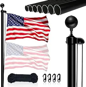 20 FT Flag Pole for Outside In Ground, Heavy Duty Aluminum Sectional Flagpole Kit for Yard, Extra Thick Outdoor Flag Poles with 3x5 FT American Flag, For Residential or Commercial (Silver)