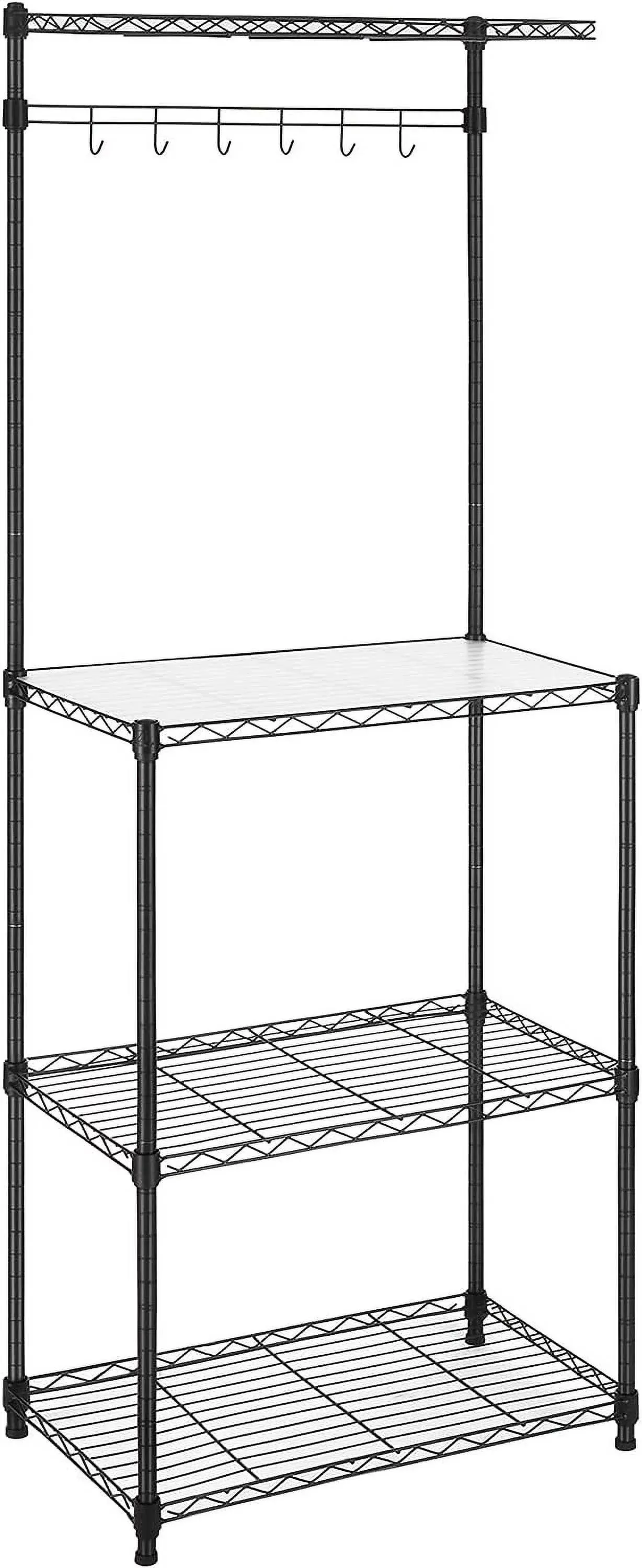 SONGMICS Baker’s Rack, Adjustable Microwave Stand, Kitchen Storage Rack with 4 Shelves 6 Hooks, for Pots, Pans, Spice Bottles, in The Kitchen, Apartment, Studio, Black ULGR040B01