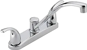 Peerless Tunbridge Chrome Double Handle Low-arc Kitchen Faucet with Deck Plate