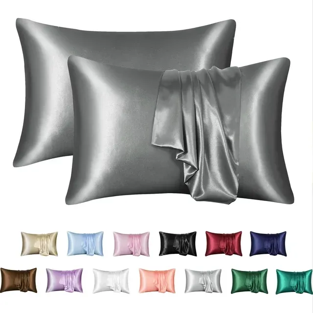 MR&HM Satin Pillowcase for Hair and Skin, Silk Satin Pillowcase 2 Pack, Queen Size Pillow Cases Set of 2, Silky Pillow Cover with Envelope Closure (